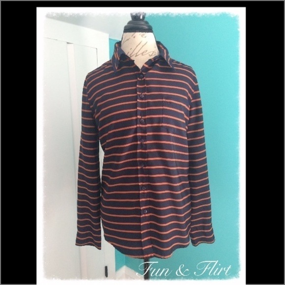 Fun & Flirt Navy Blue and Orange Blouse - Picture 1 of 4
